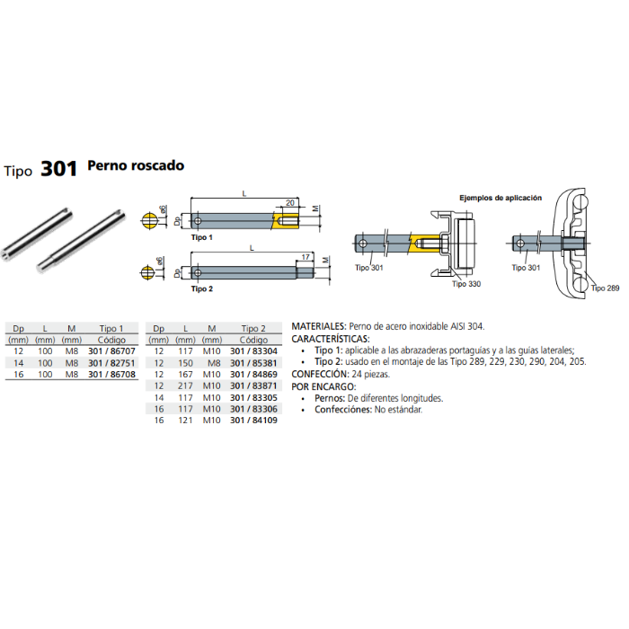Eje Brida Varilla Inox M8 L100 D12 C030186707