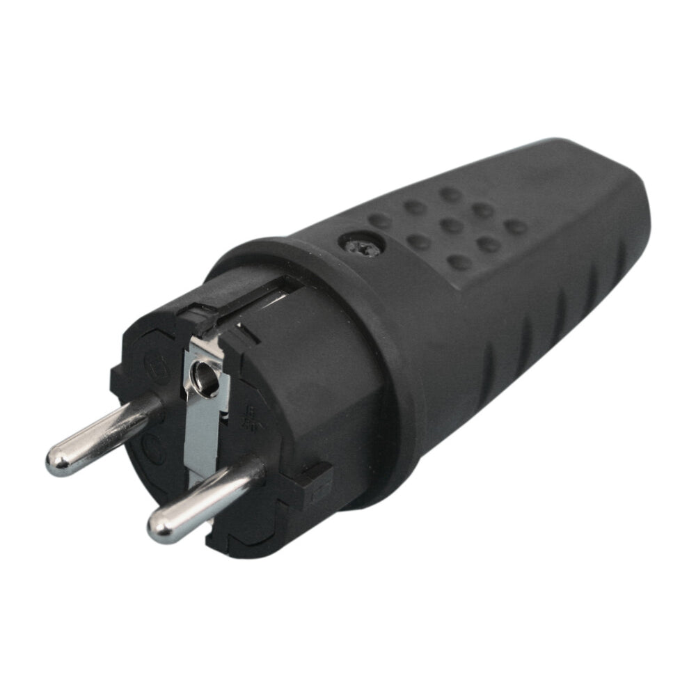 Clavija goma negra con toma de tierra 16A 250V 36.043