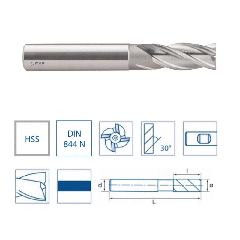 Fresa frontal HSS DIN844N NZ SIN-CORTE-CENTRO IZAR 4401 10mm