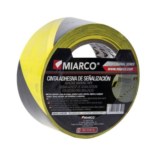 Cinta adhesiva de señalizazión amarilla y negra 50 mm x 33 m