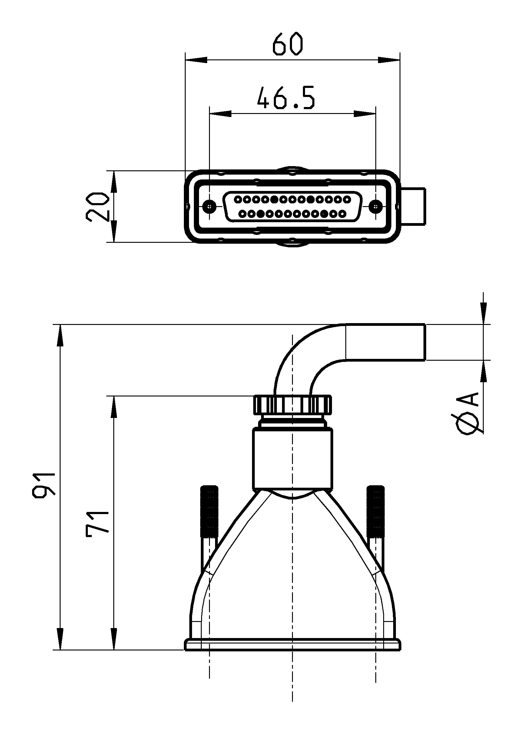 Conector con cable axial Sub-D hembra G3X-5