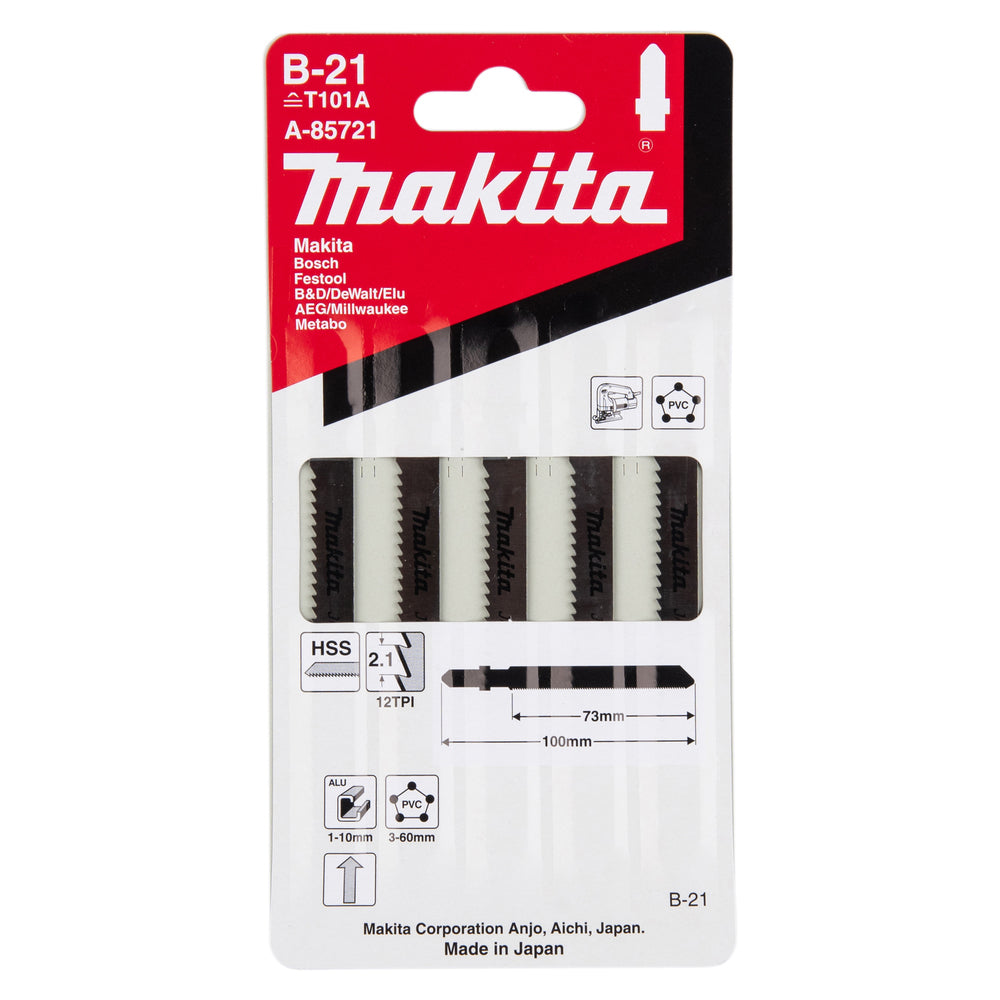 Pack 5 hojas de sierra de calar Makita para plástico A-85721