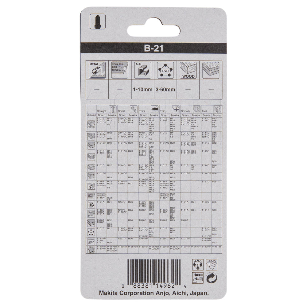 Pack 5 hojas de sierra de calar Makita para plástico A-85721