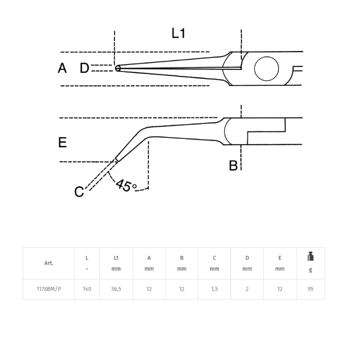 Alicates Bocas Curvadas Beta 1172BM/P 140mm