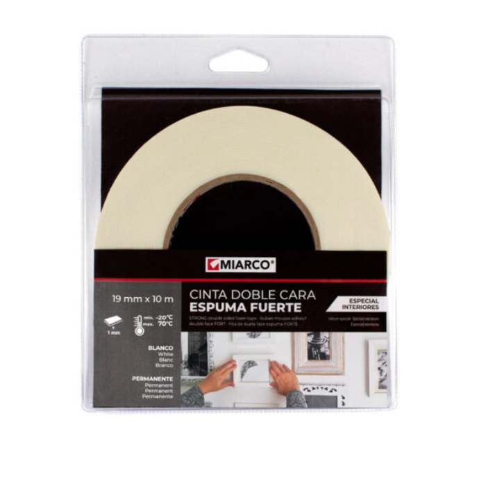 Cinta Doble Cara Espuma Fuerte Int. 19mmX10m