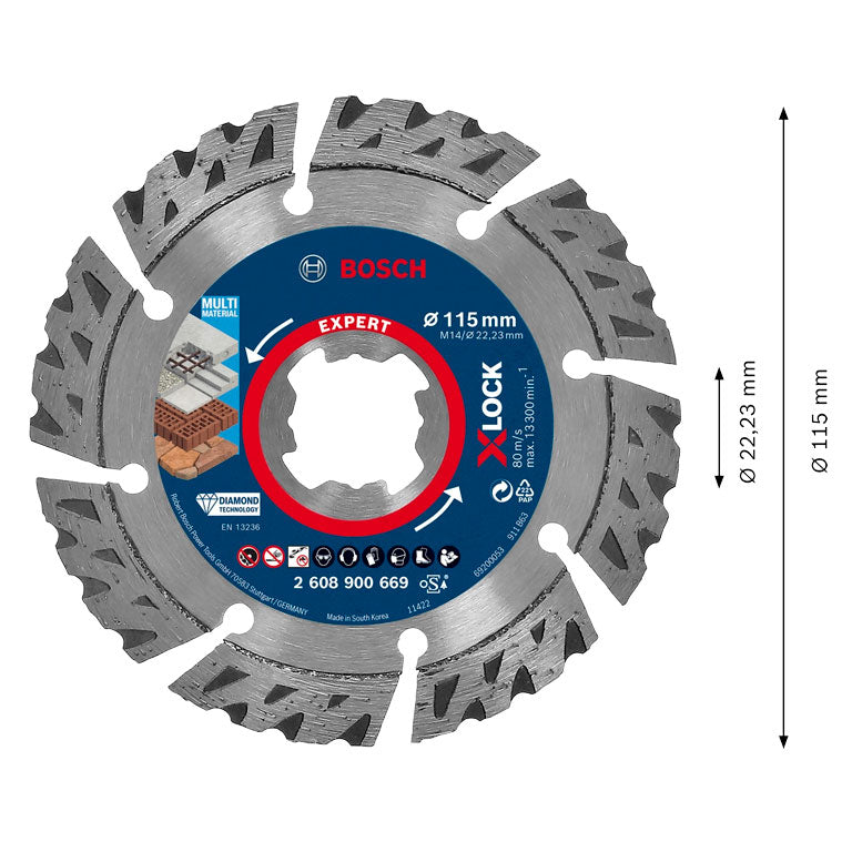 Disco de corte de diamante EXPERT MultiMaterial X-LOCK de 115 mm