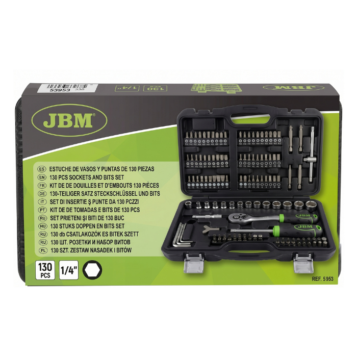 COFFRET D'EMBOUTS ET DOUILLES AVEC CLIQUET 1/4" 130 PIÈCES
