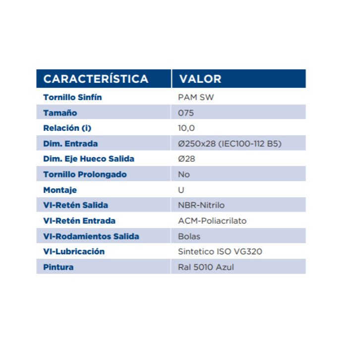 Reductor Motovario SW-075 i=10 PAM100 B5 | Serie SW Sinfín