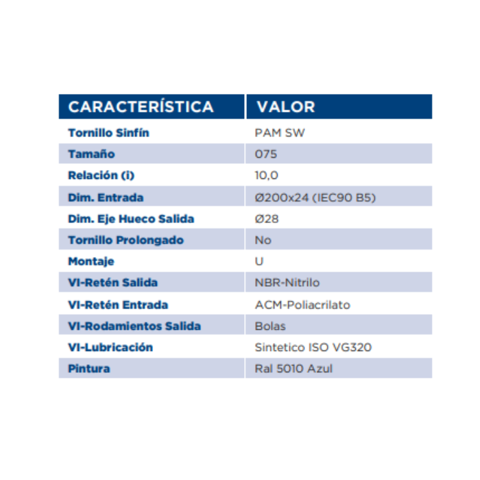 Reductor Motovario SW-075 i=10 PAM90 B5 | Serie SW Sinfín