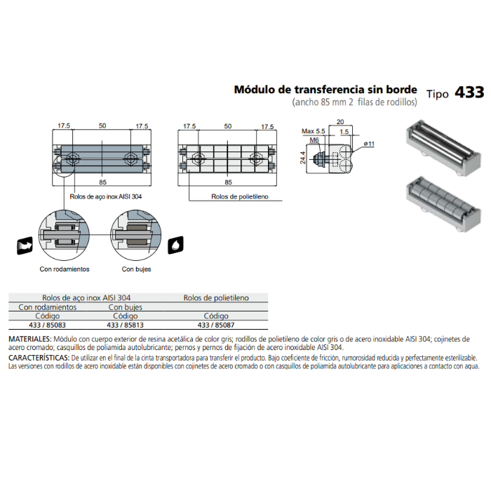 MODULO TRANSFERENCIA 2 RODILLOS INOX L85 C043385083