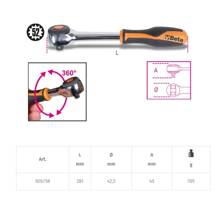 Llave carraca reversible 1/2" Beta 920/58