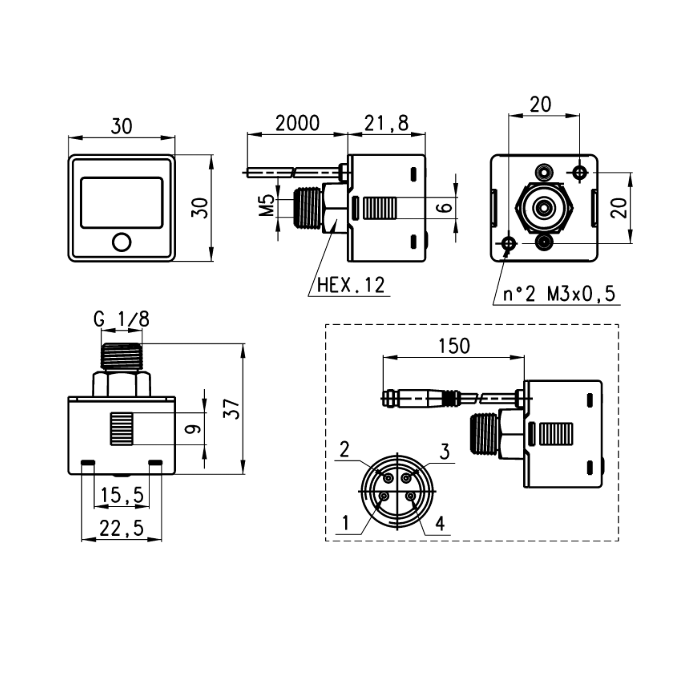 Medidor de Presión Digital G1/8 0-10 PG010-PB-1/8-2