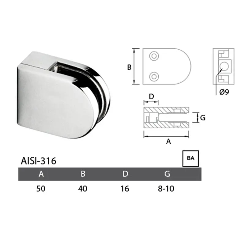 Pinza Redonda de Base Plana Acero Inoxidable A-316 Alto Brillo 8-10 MM