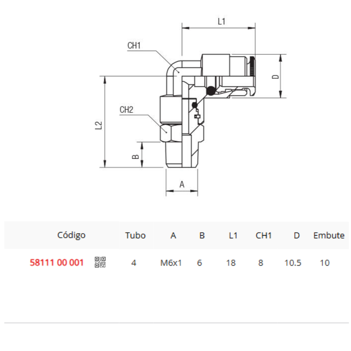 Racor Codo Aignep 58111 4 M6X1 5811100001