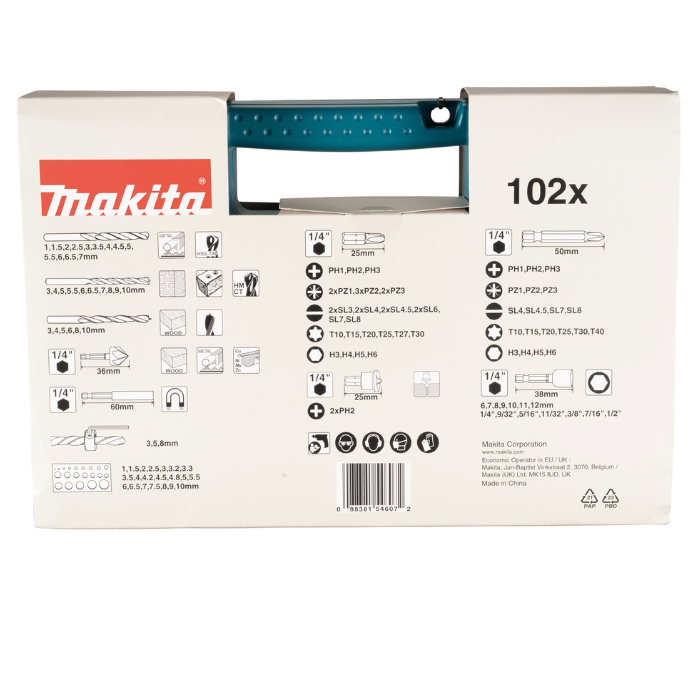Maletín de Brocas y Puntas de 102 piezas Makita B-68432
