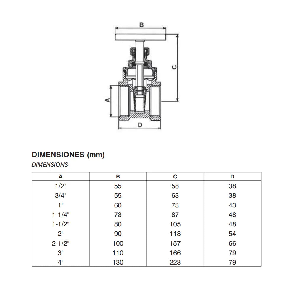 Válvula Compuerta Latón 2" (DN50) | Cierre Metal / PTFE
