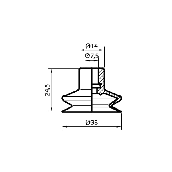Ventosa de fuelle de diámetro 33 mm en Silicona serie VF33SB