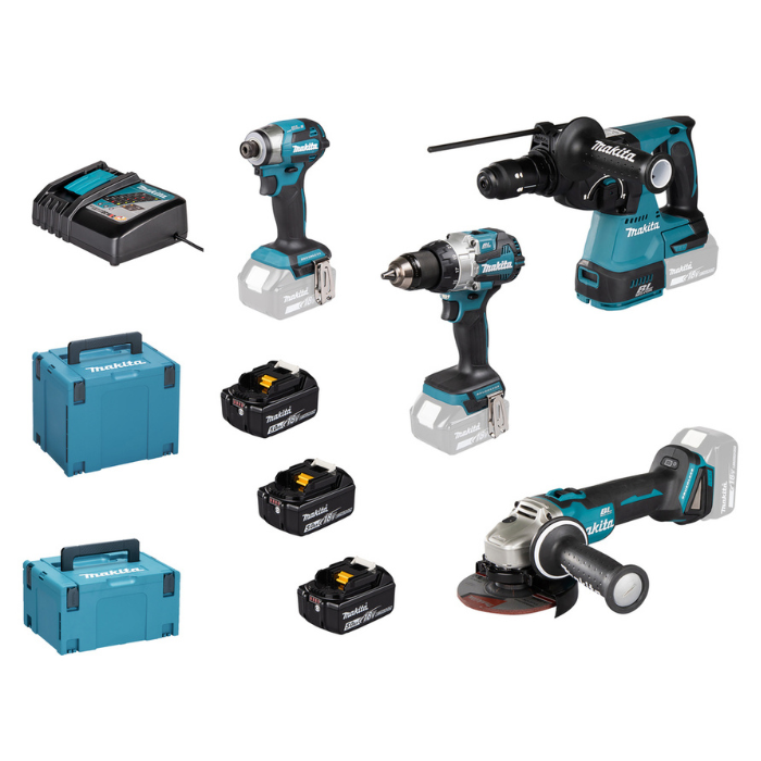 Kit Combo Makita 18V DLX4195JX1 | 4 Herramientas BL 3x5.0Ah