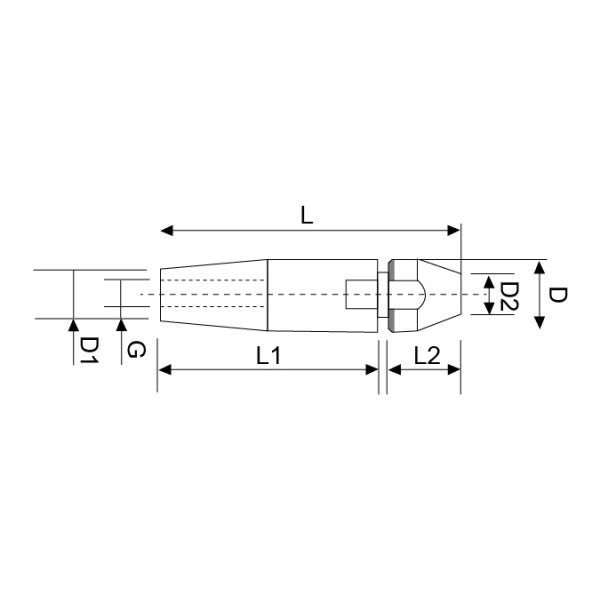 Terminal apriete rápido rosca interna izquierda inox A-316 Ø5mm M6