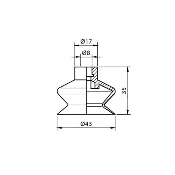 Recambio ventosa de fuelle de diámetro 43 mm Silicona serie VF43SB