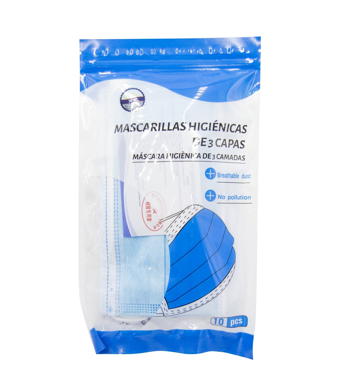 MASCARILLA HIGIENICA AC101 AZUL 3 CAPAS PACK 10UDS