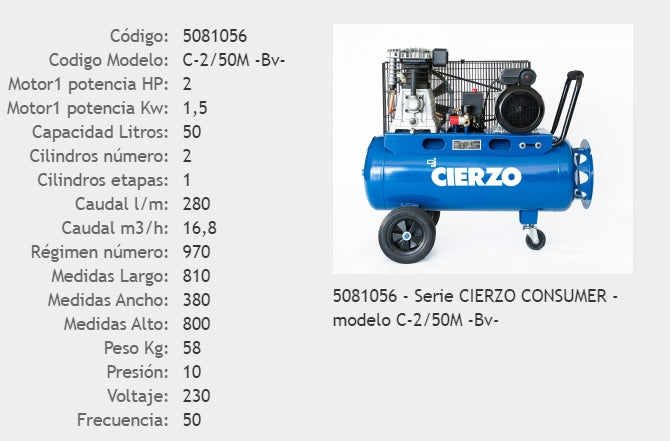 COMPRESOR PISTON JOSVAL CIERZO C-2/50M 2CV 230V