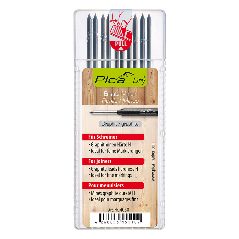 Estuche 10 minas Dry Grafito H para marcados finos PICA 4050/SB