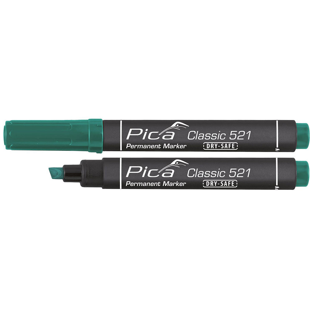Marcador verde permanente con punta tipo cincel PICA Classic 521/36
