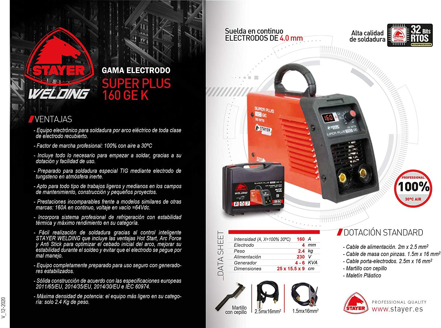 Equipo de soldadura Inverter Stayer Super Plus 160 GE K