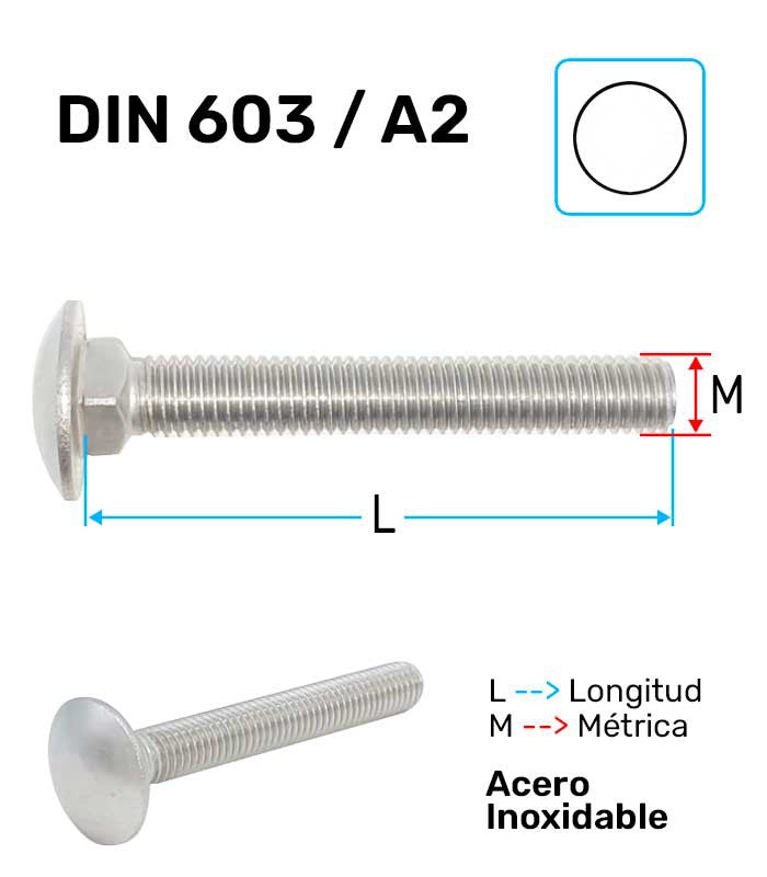 Tornillo Cabeza Redonda Acero Inoxidable A-2 DIN 603