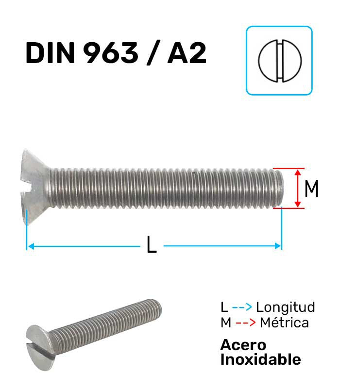 Tornillo Cabeza Avellanada Ranurada Acero Inoxidable A-2 D-963