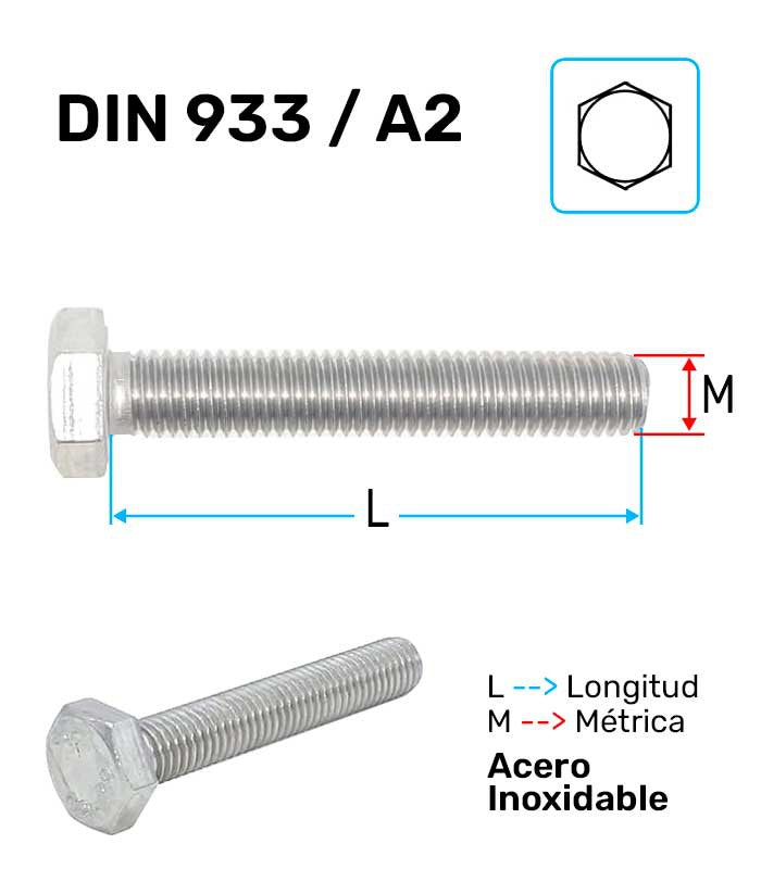 Tornillo Hexagonal Acero Inoxidable A-2 D-933