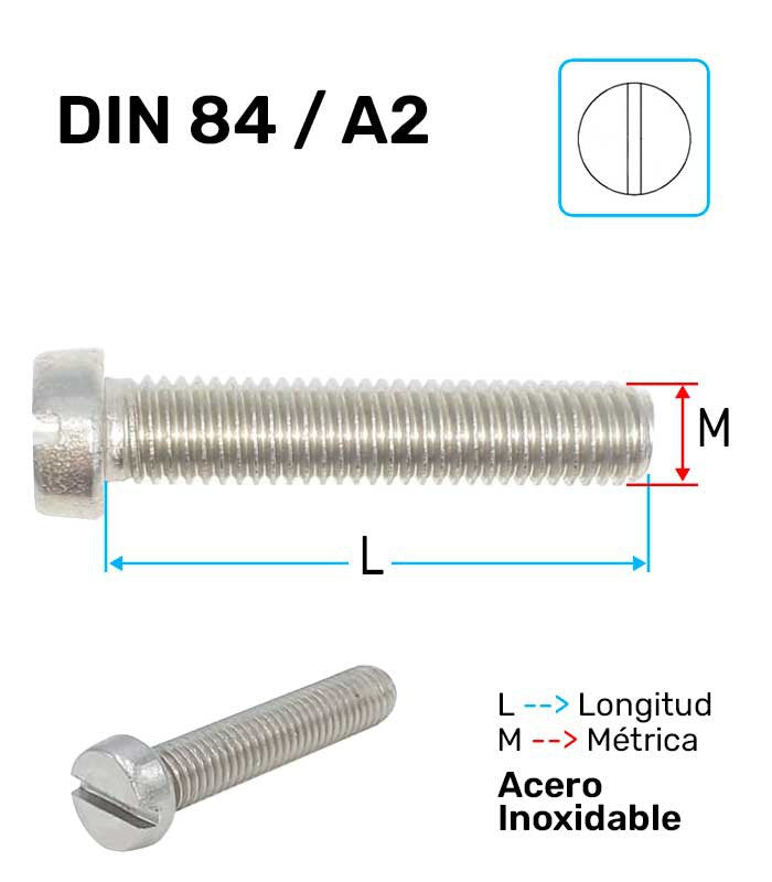 Tornillo Ranurado Acero Inoxidable A-2 DIN-84
