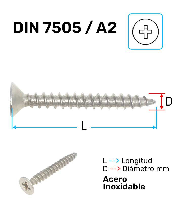 Tornillo Rosca Madera Acero Inoxidable A-2 D-7505A