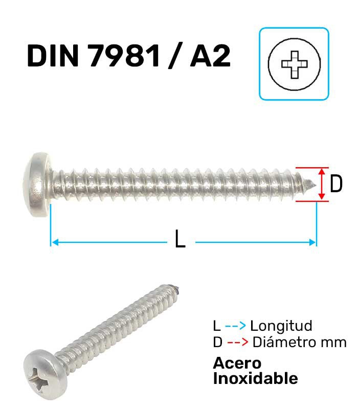 Tornillo Rosca Chapa Acero Inoxidable A-2 D-7981