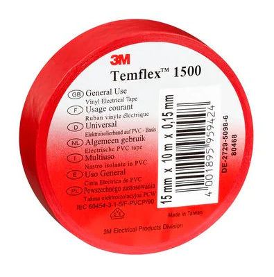 Cinta aislante de PVC 3M TEMFLEX 19MMX20MTX0,15MM ROJA
