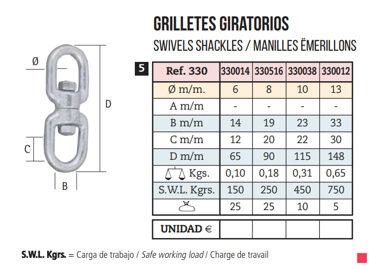 Grillete giratorio galvanizado 1/2" cable 13mm 330012