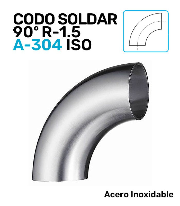 CODO A/INOX A-304 90º SOLDAR R-1.5 SERIE ISOMÉTRICA
