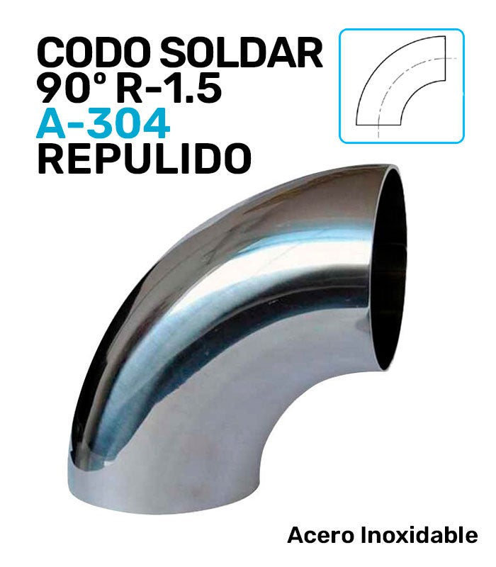 Codo Acero Inoxidable Pulido A-304 90º Soldar R-1.5 Serie Milimétrica