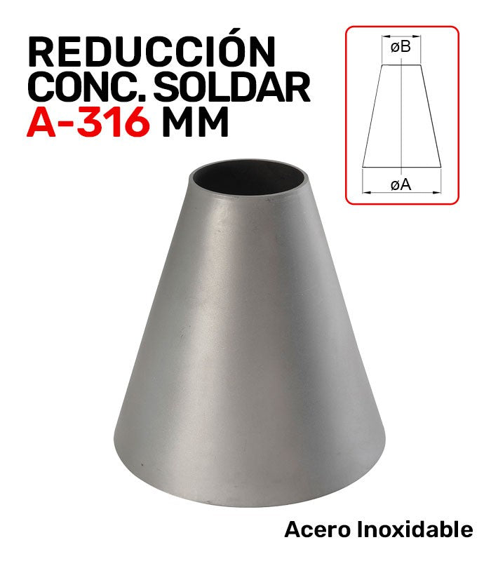 REDUCCIÓN CONCÉNTRICA A/INOX A-316 SOLDAR SERIE MILIMÉTRICA