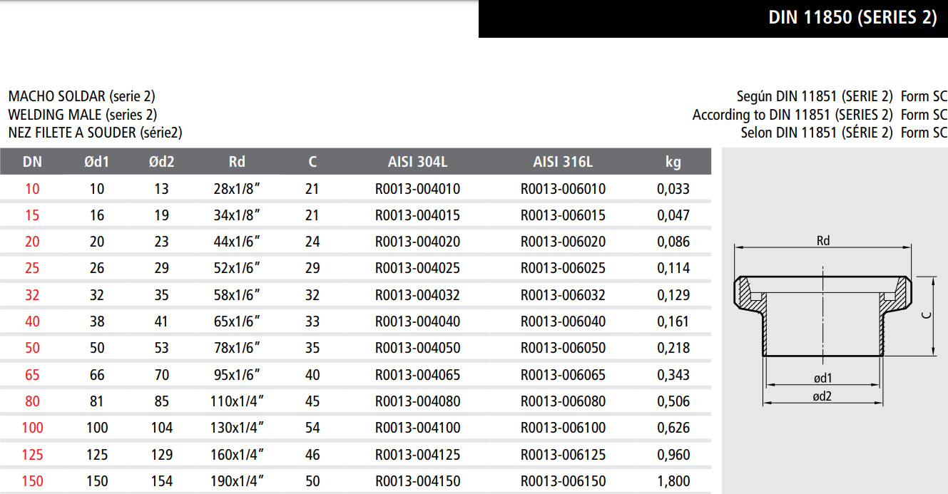 MACHO SOLDAR INOXPA A-316-P 1011