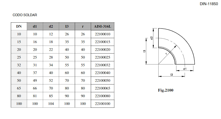 CODO 90º SOLDAR CINOX A-316-P 2100