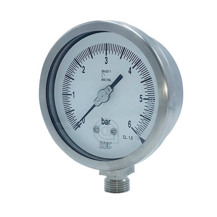 MANOMETRO P101-BO DN-100 1/2" RADIAL INOX SIN CLICERINA