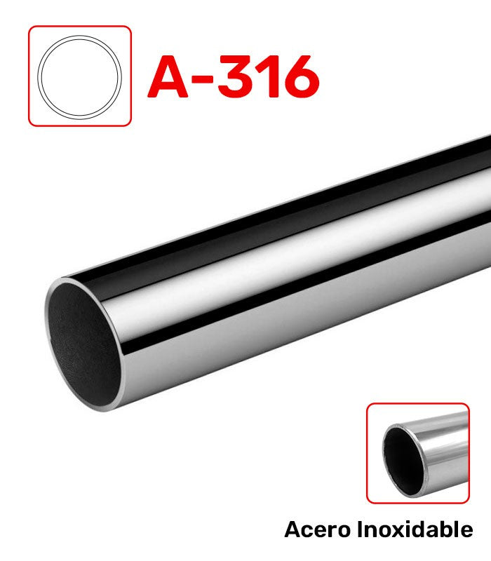 Tubo Redondo en Acero Inoxidable A-316 Alto Brillo