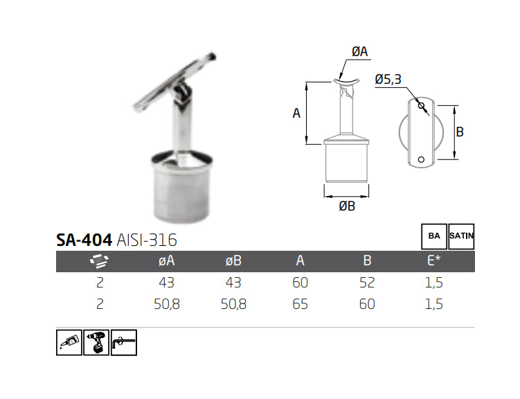 Soporte final articulado SA-404 A-316 BA 50,8X50,8