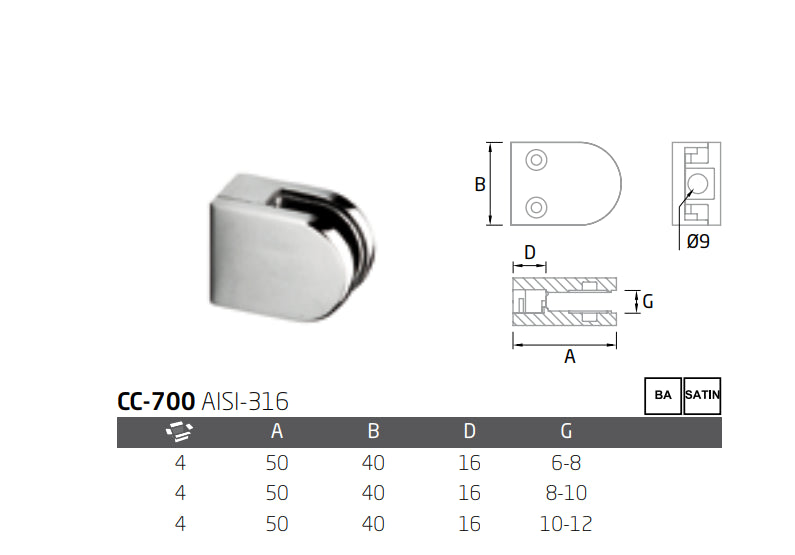 Pinza Base Plana CC-700 A-316 BA (8/10)