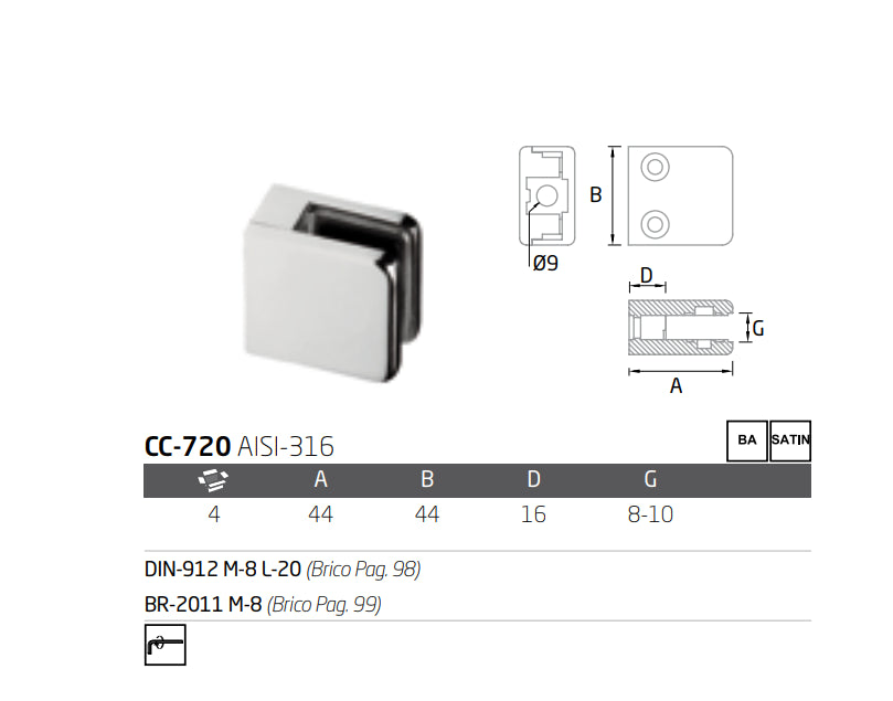 Pinza cuadrada base plana CC-720 A-316 BA (8/10)