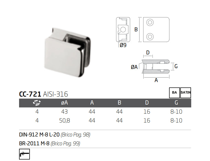 Pinza Cuadrada Base Curva CC-721 A-316 BA 43 (8/10)