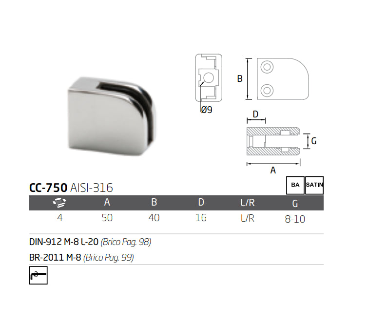 Pinza Cuadrada Base Plana Derechas CC-750 R A-316 BA (8/10)