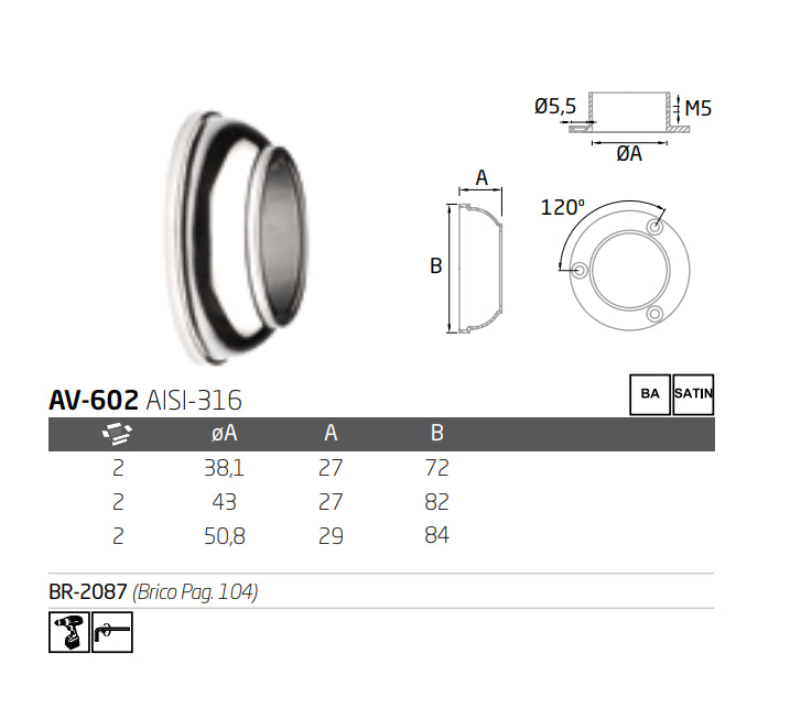 Soporte anclaje AV-602 A-316 BA 38,1